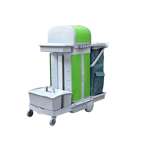 趟門儲物箱+卷簾頂蓋平拖清（qīng）潔服務手推車帶製動裝置 STB R151G