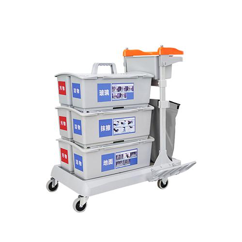 帶刹（shā）車靈動型平推係統清潔車 配垃圾袋、3個含標貼雙格桶 JDB R323