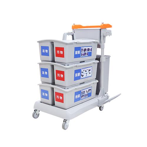 帶刹車靈動型平推係統清潔車 配（pèi）23升垃圾桶、3個（gè）雙格桶（tǒng）、2套（tào）車架/箱 JDB G323